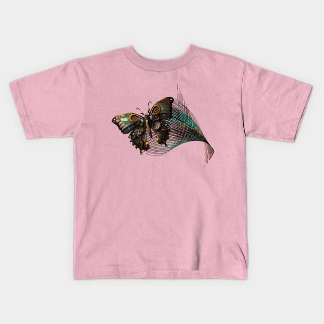 Steampunk Butterfly in Flight Kids T-Shirt by ginkelmier